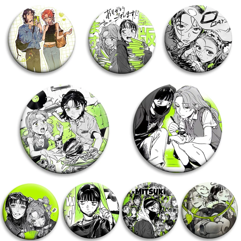 

Anime The Guy She Was Interested in Wasn't A Guy At All Cartoon Character Mitsuki and Aya Enamel Pin Creative Brooch Bag Decor
