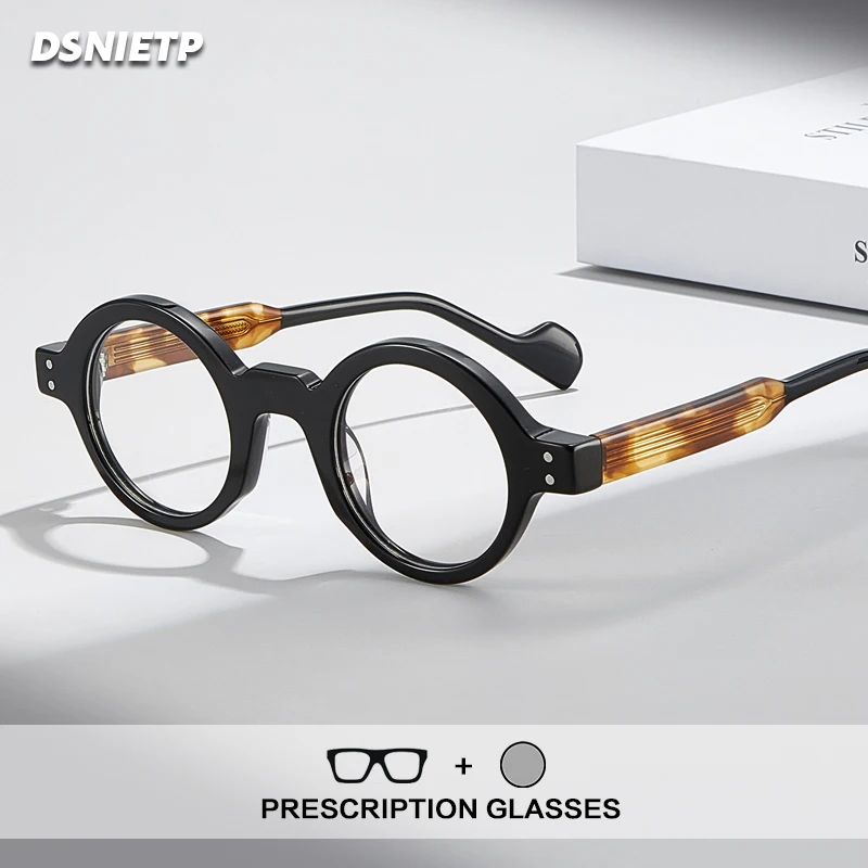 

Vintage Handmade Acetate Reading Glasses Men Round Photochromic Anti Blue Light Prescription Glasses Women Myopia Small Eyewear
