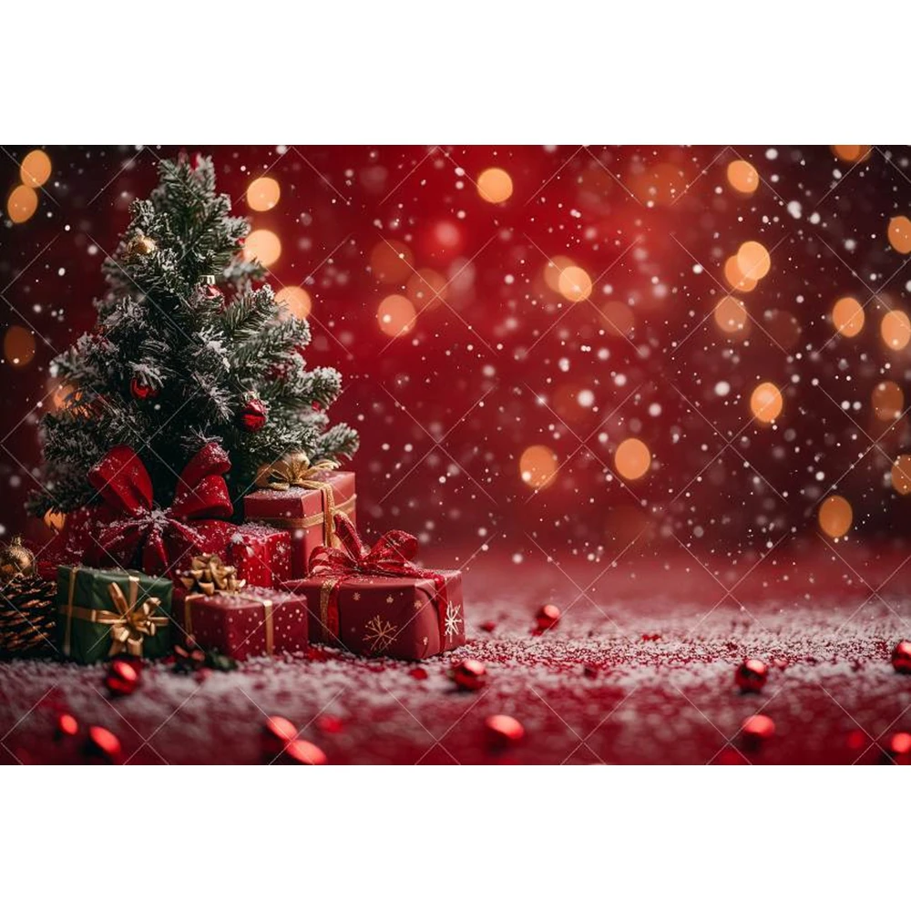 Christmas Decoration Backdrop Red Wall Xmas Tree Glitter Gold Gift Winter Snowflake Family Portrait Backgrounds For Photographs