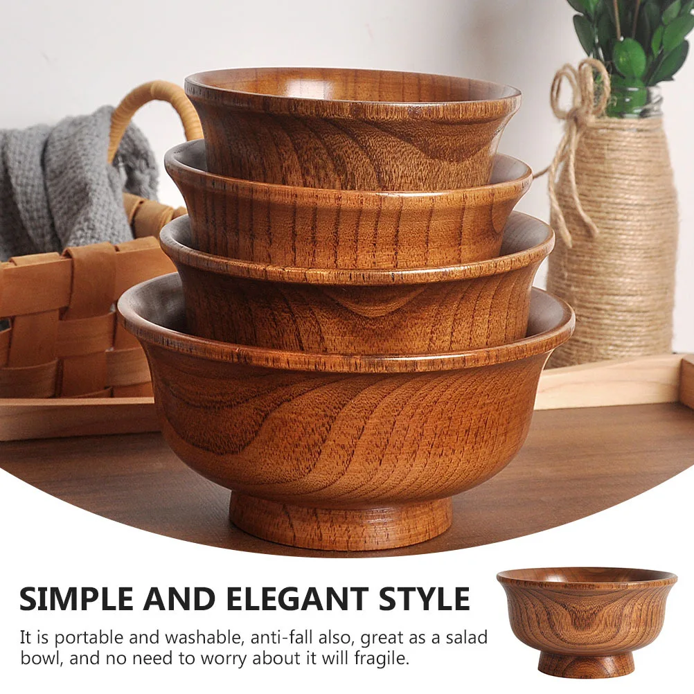 

1Pcs Wooden Bowl Reverse Side Tall Salad Soup Dessert Food Serving Container Kitchen Supplies Anti-Scald Storage Holder