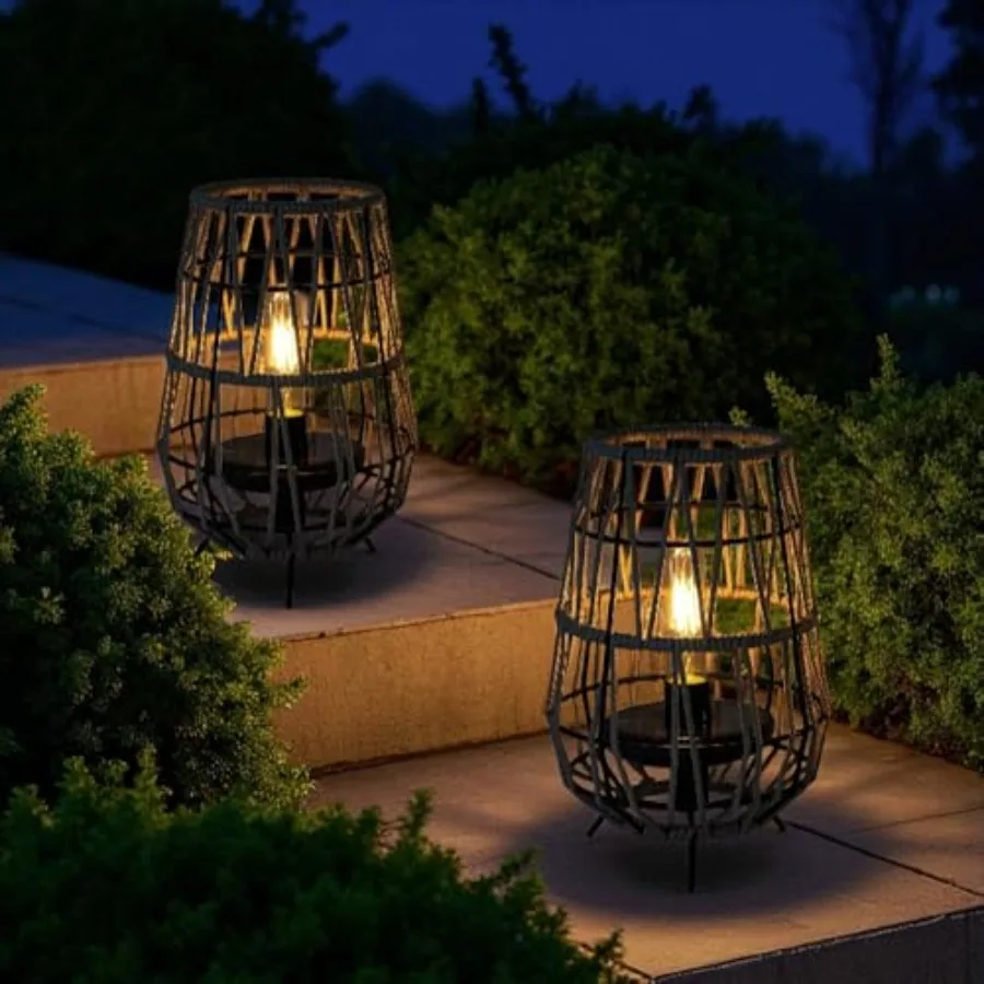 

Набор из 2 солнечных фонарей для улицы: настольные и подвесные светильники с веревкой из олифена, водонепроницаемые, из ротанга, для террасы