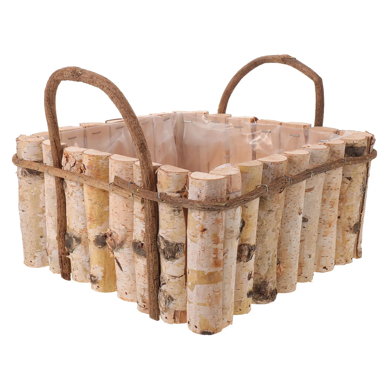 

Rustic Wooden Flowerpot Succulent Planter Birch Wood Bucket Plastic Liner Indoor Outdoor Garden Balcony Patio Home Decor