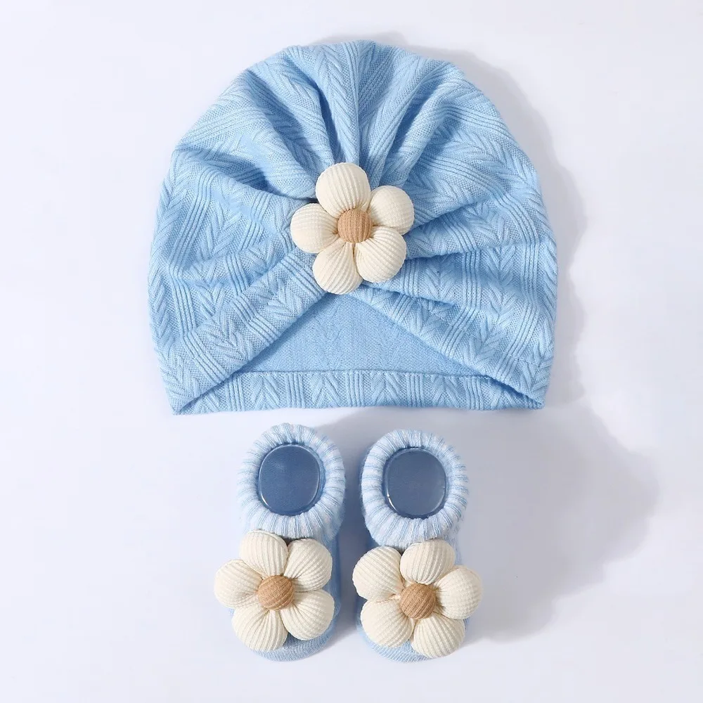 

Flower Infant Turban Hat Socks Set Soft Cotton Breathable Baby Headscarf Hat Elastic Lightweight Hat Sock Set Newborn Supplies