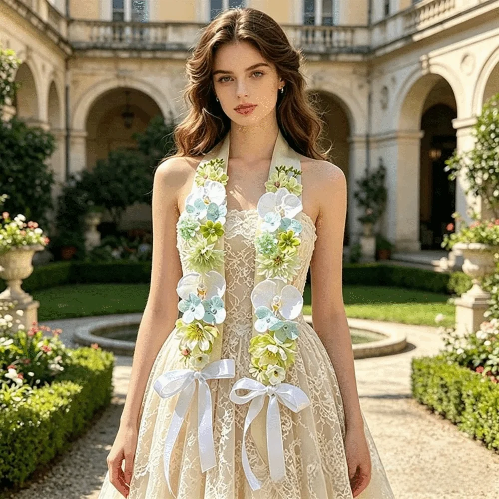 Hochzeits-Blumendekorations-Satin-Blumenschal mit gemischten Blüten, elegantes Ornament, künstliche Blumen, handgefertigter simulierter Blumenschal – Detail 4