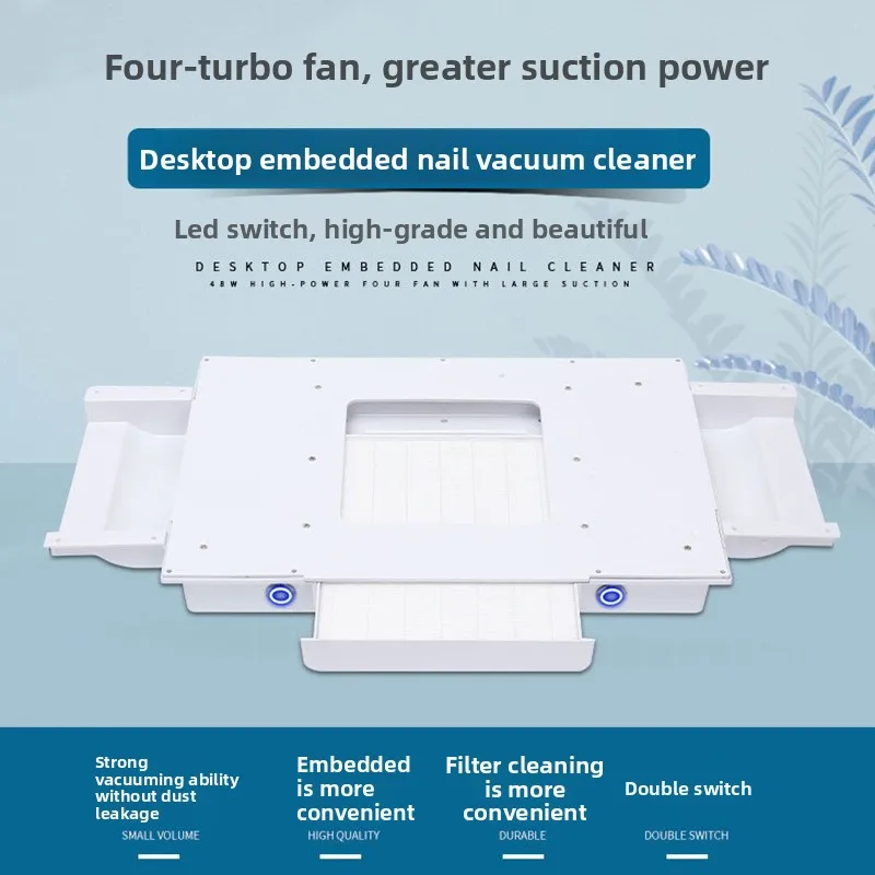 Desktop Built-in 100W High Power Nail Dust Collector with Replaceable Filter for Salon and Home Nail Art Stations