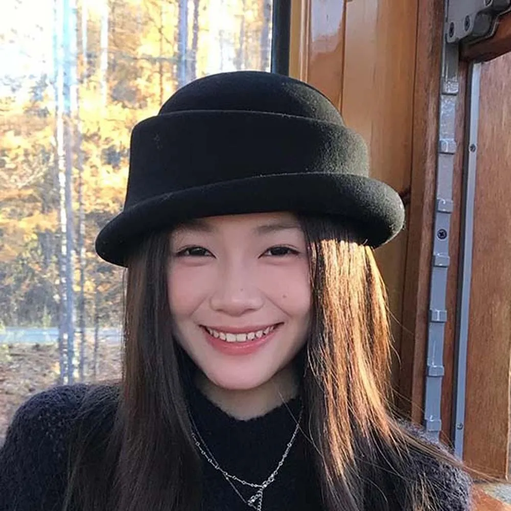 

Элегантный винтажный шерстяной кепка с закатанными краями, универсальный берет, британский цилиндр, теплая однотонная шерстяная официальная шляпа для банкета