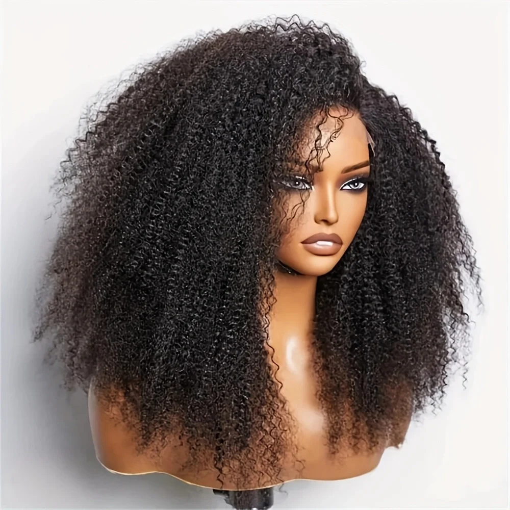 

Длинный, 180, плотность, мягкий, 26 дюймов, бесклеевой, черный, странный, вьющийся, 13x4, парик спереди, для женщин, детские волосы, предварительно выщипанные, термостойкие, на каждый день