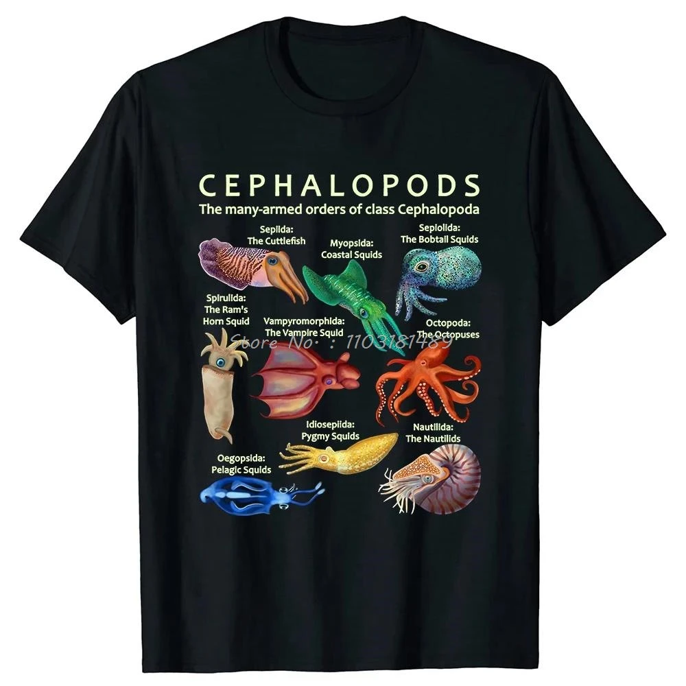 Shark Faces of All Kinds T-shirt The Cephalopod Octopus Squid T-shirt Men Women Unisex Casual Tops Casual Daily Streetwear