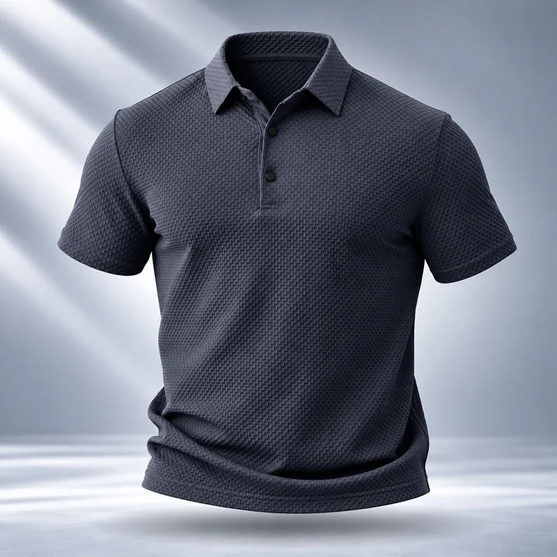 Turn Down Collar Mens Short Sleeve Polo Fine Workmanship Durable Stitching Premium Waffle Fabric For Business Outdoor Activities