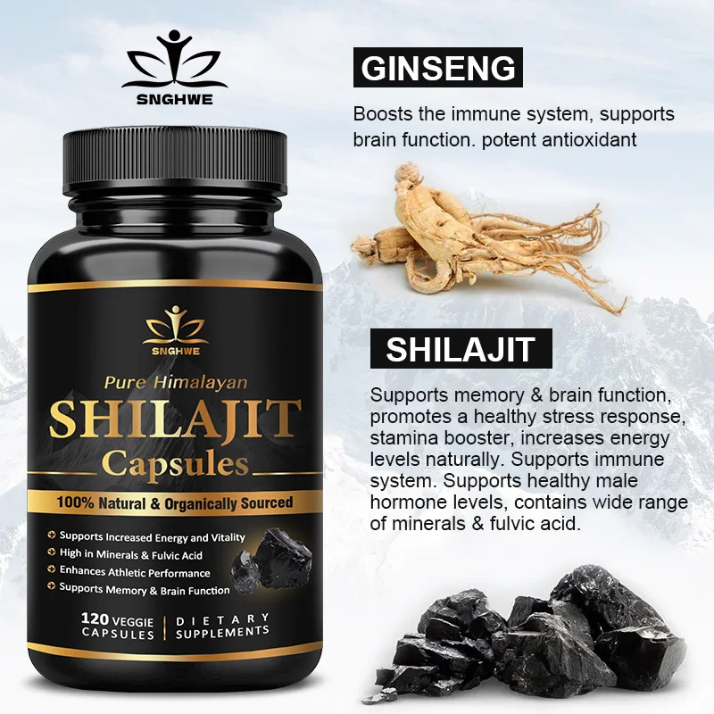 Shilajit Pure Himalayan Organic-6550MG Shilajit Capsules - Premium Shilajit for Men-with Ashwagandha Ginseng & More Fulvic Acid