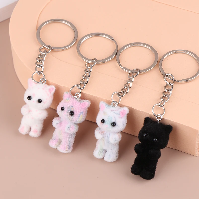 Colorful Tie-dye Rabbit Keychain Cartoon Flocking Bunny Phone Chain Earphone Case Pendant Lanyard Backpack Bag Decor Car Keyring