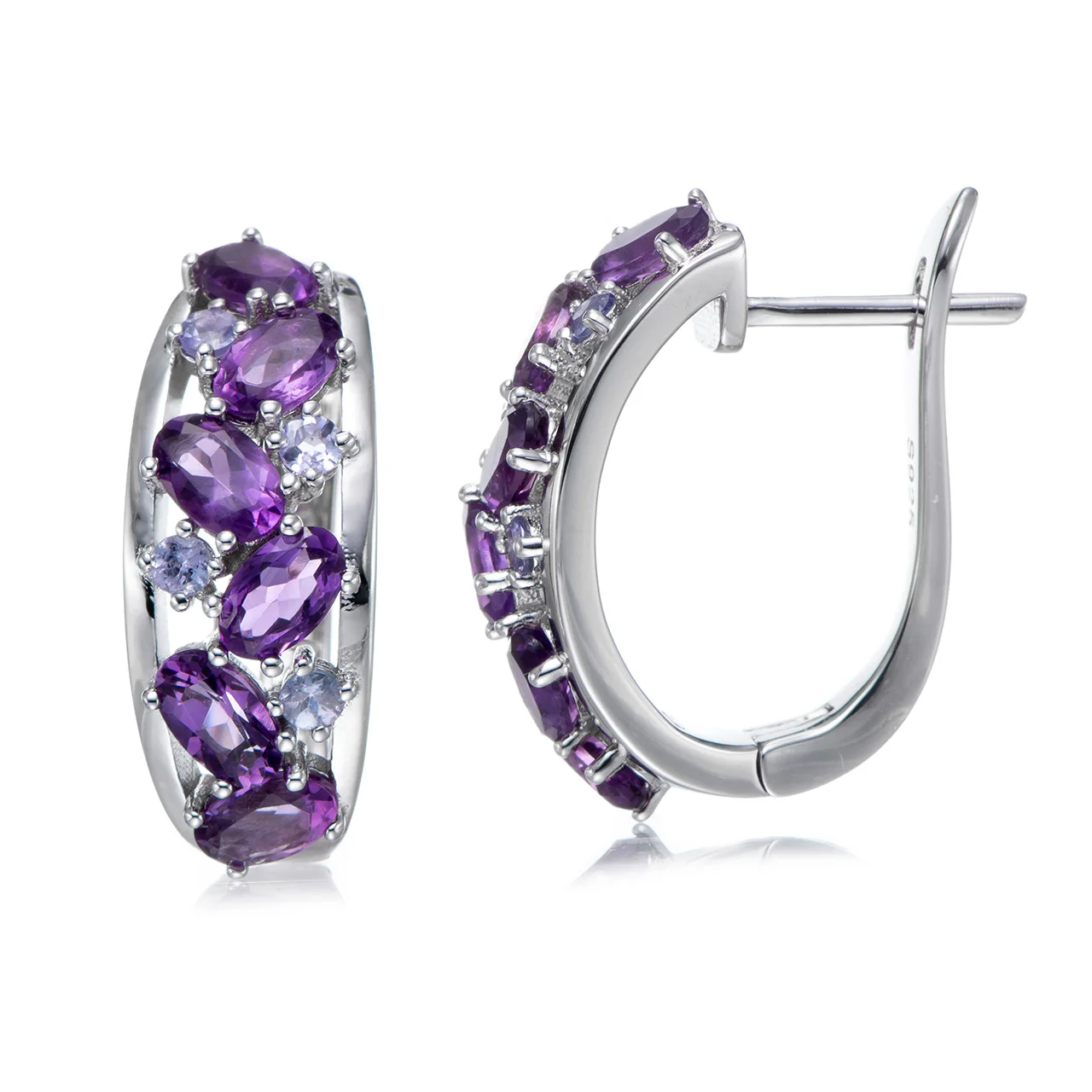 Amethyst and Tanzanite Rhodium Over Sterling Silver Ring