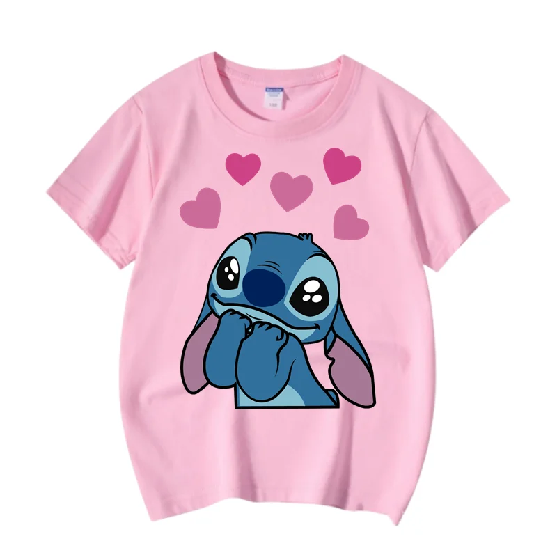 Cartoon Anime Disney Stitch New Summer Child Clothes 100% Cotton T-Shirt Comfortable Breathable T-Shirt Short Sleeve T-Shirt