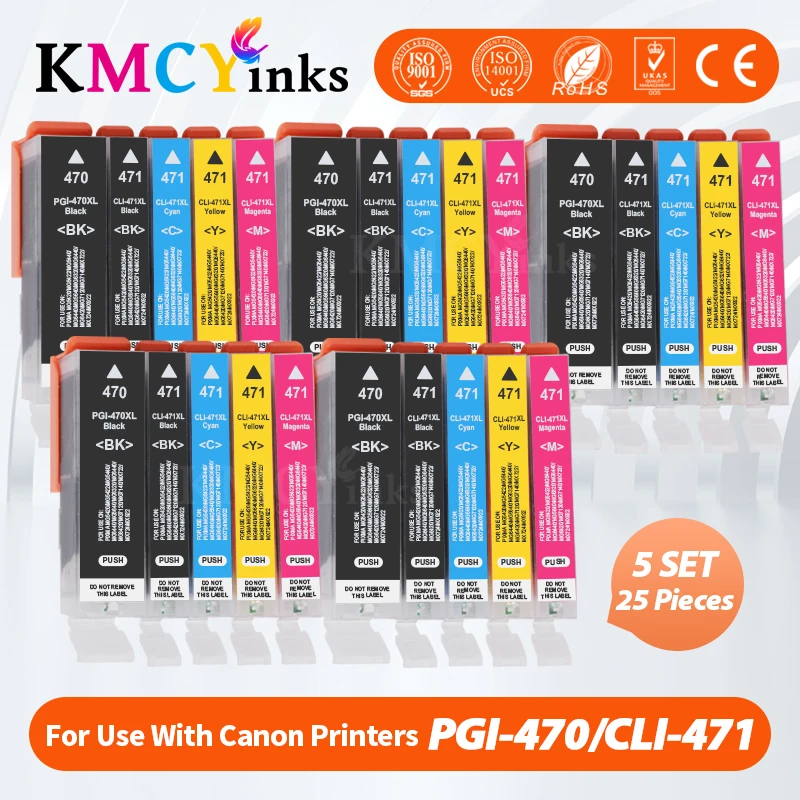 KMCYinks 1-5Set PGI470 CLI471 PGI-470XL CLI-471XL Ink Cartridge Compatible For Canon Printer TS5040 TS6040 TS8040 TS9040 MG5740