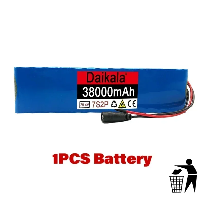 Batterie Lithium-Ion pour Vélo et Trottinette Électrique, 7s2p, 24V, 38Ah, 18650 V, 38000Ah, Nouveau