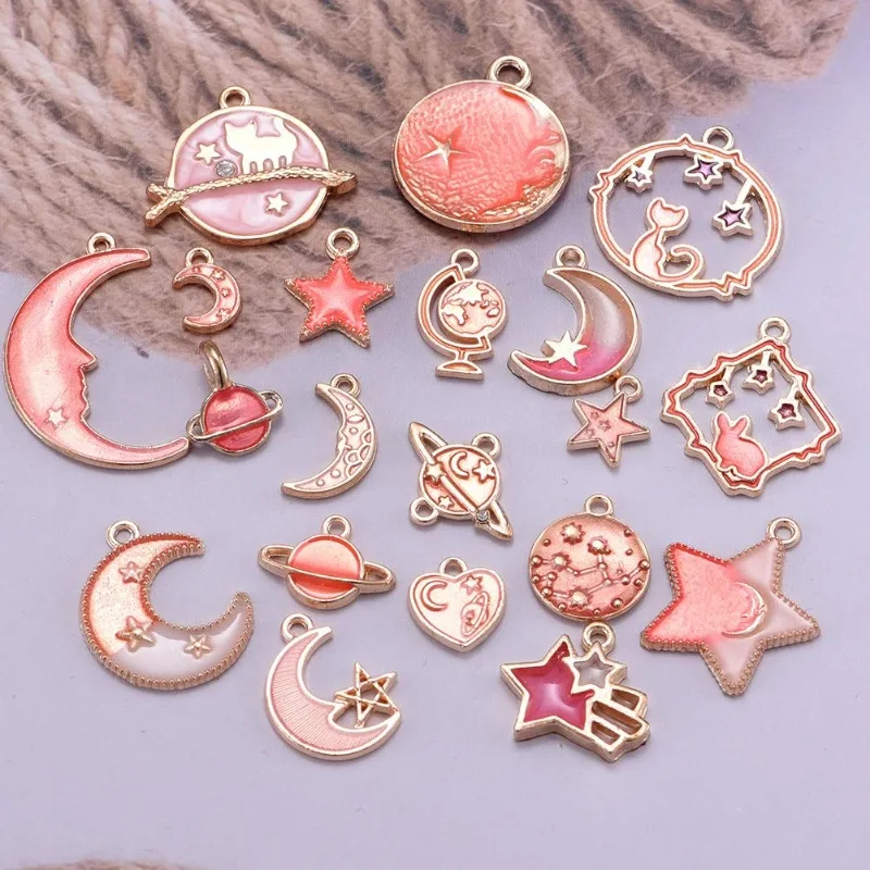 10pcs Assorted Enamel Cat Moon Star Celestial Charm Pendant DIY for Earrings Necklace Bracelet Jewelry Making Crafting