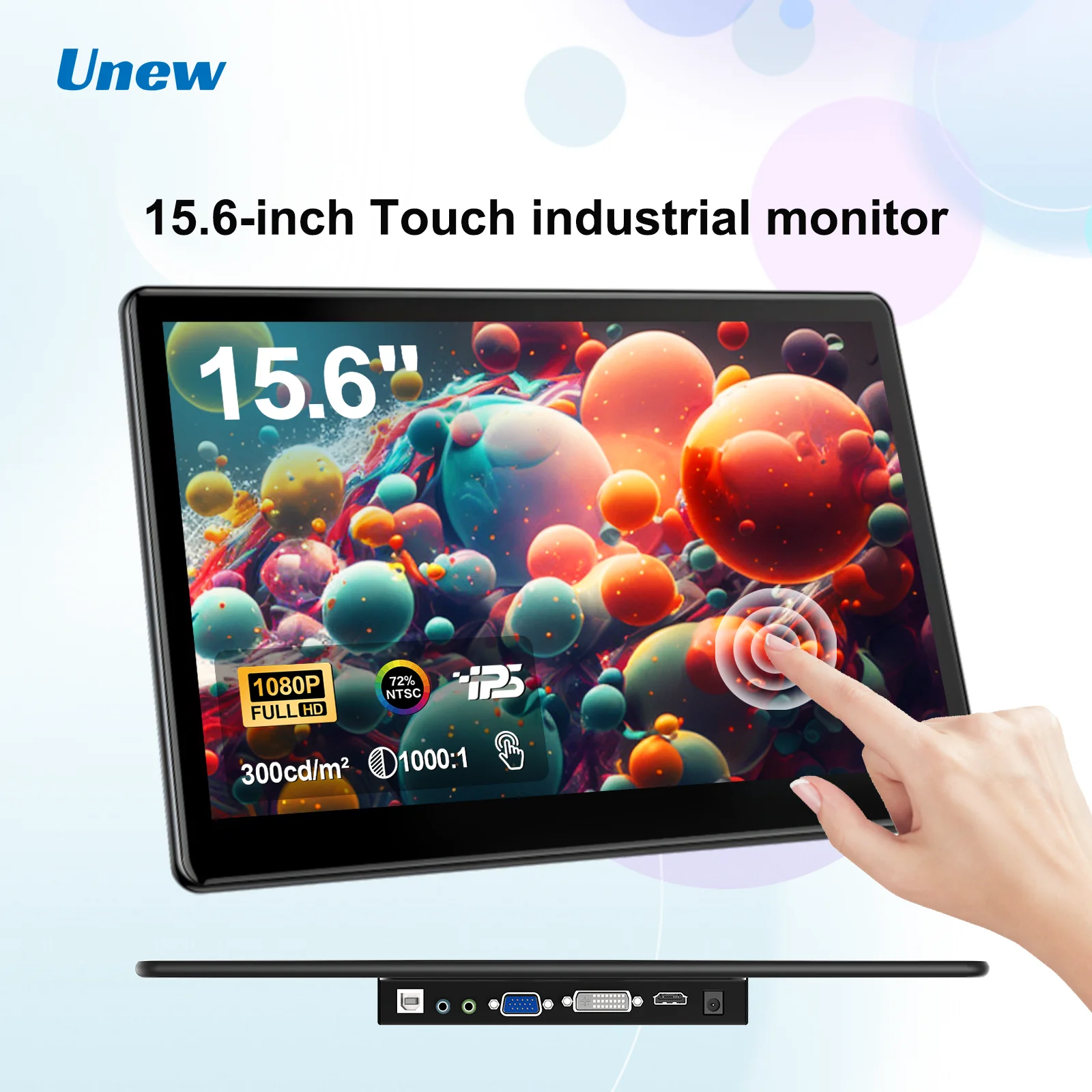 15.6 inch Touch Monitor 1080P FHD | Multi-Input VGA/USB/AV/HDMI Second Display Touchscreen 1920x1080 VESA 75*75mm For CCTV DIY