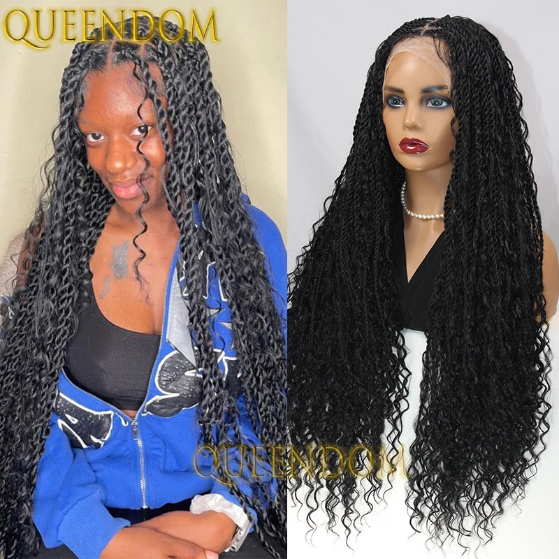 Synthetic 32 Inch Bohemian Braid Wig Full Lace Faux Locs Box Braided Wig for African Women Knotless Senegalese Twist Braids Wigs