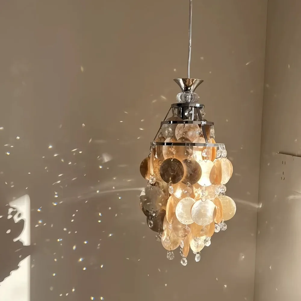 Nordic French Pearl Shell Crystal Chandelier Restaurant Bar Designer Retro Study Bedroom Bedhead Wind Chime Light