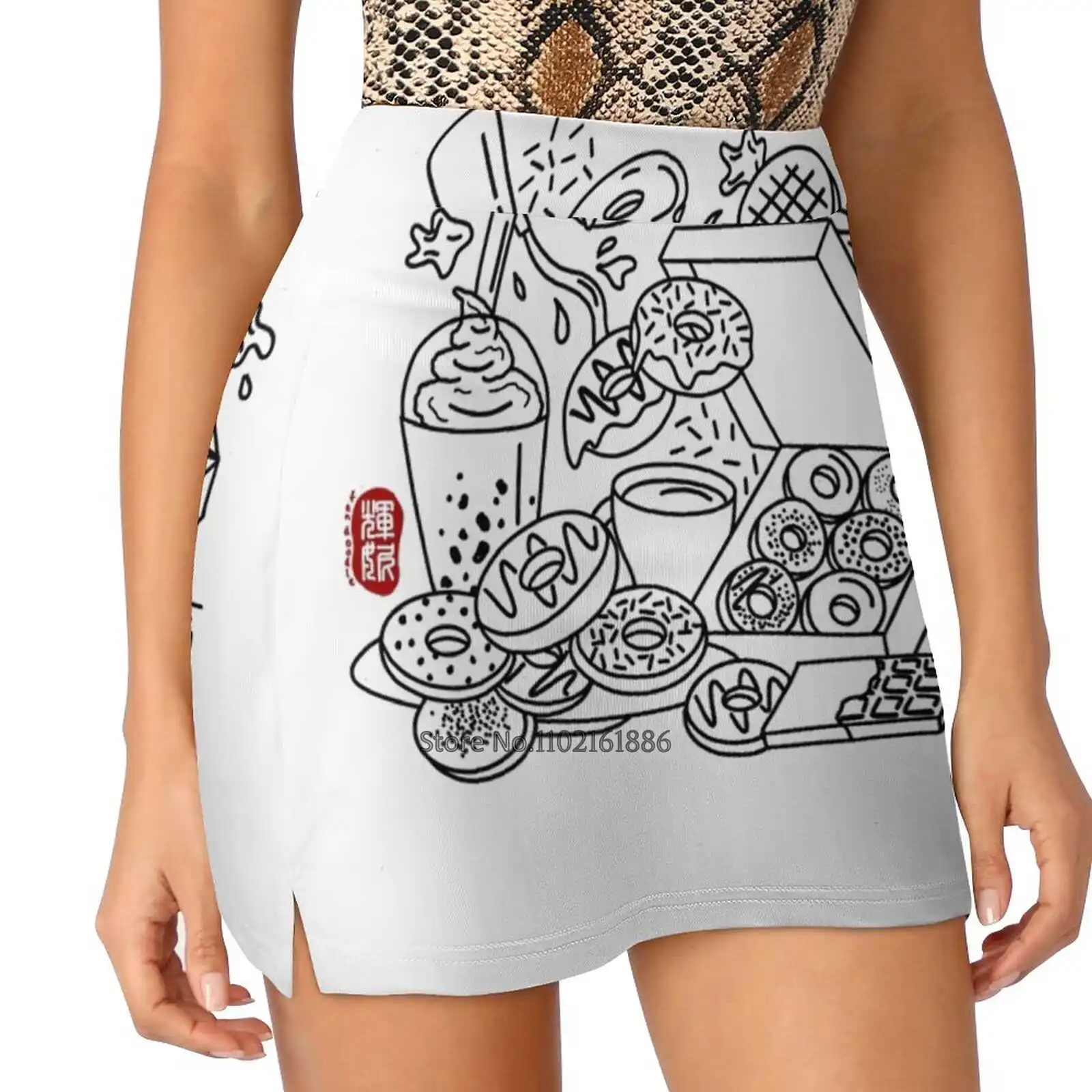 Doughnut Women'S Fashion Sporting Skirt With Pockets Tennis Golf Running Skirts Doughnut Donuts Doodle Doodle Art Dessert Cafe