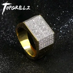 TOPGRILLZ Hip Hop Bling Rings All Iced Out Real Micro Pave CZ AAA Cool Mens Women Couple Gold & Silver Color Hiphop Ring