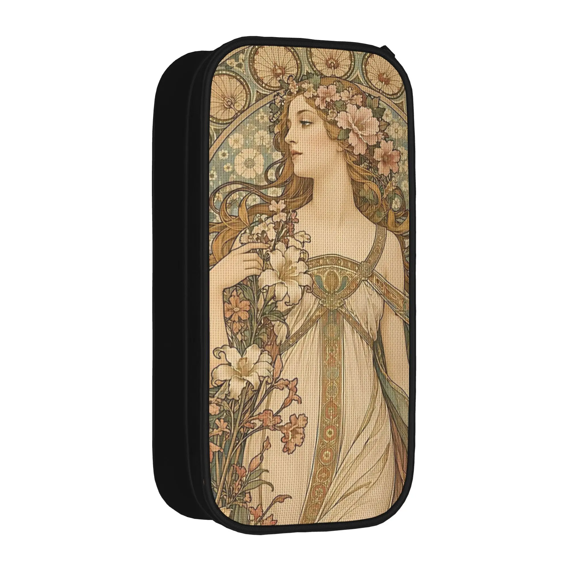 Alphonse Mucha Spring 1898  Pencil Cases New   Pen Bag Student Large Storage Students School Zipper Pencilcases