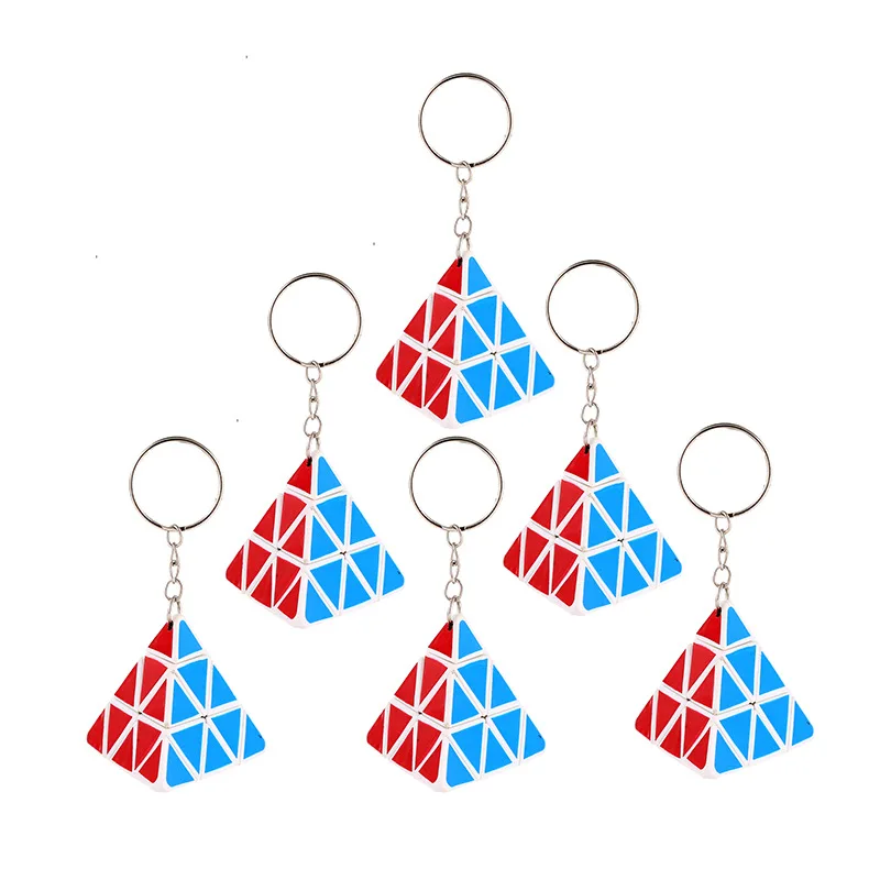 5Pcs Kids Puzzle Toys Triangle Magic Cube 5x5 Third-order Magic Cube 3D Three-dimensional Pyramid Magic Cube Keychain Pendant