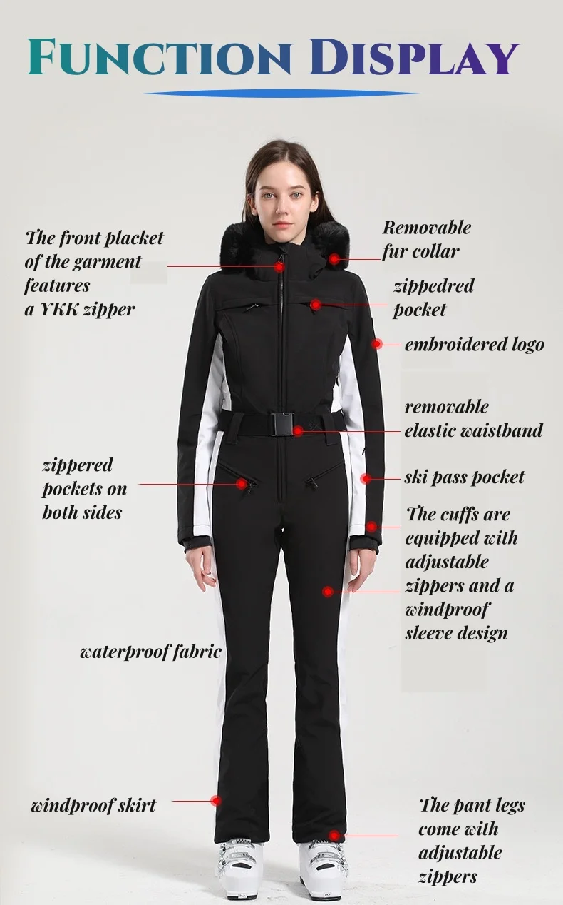 Ski Suit One-piece Women Thickening Slim Fit Overall Winter Windproof Waterproof Breathable Thermal Sports Clothing Ski Jumpsuit