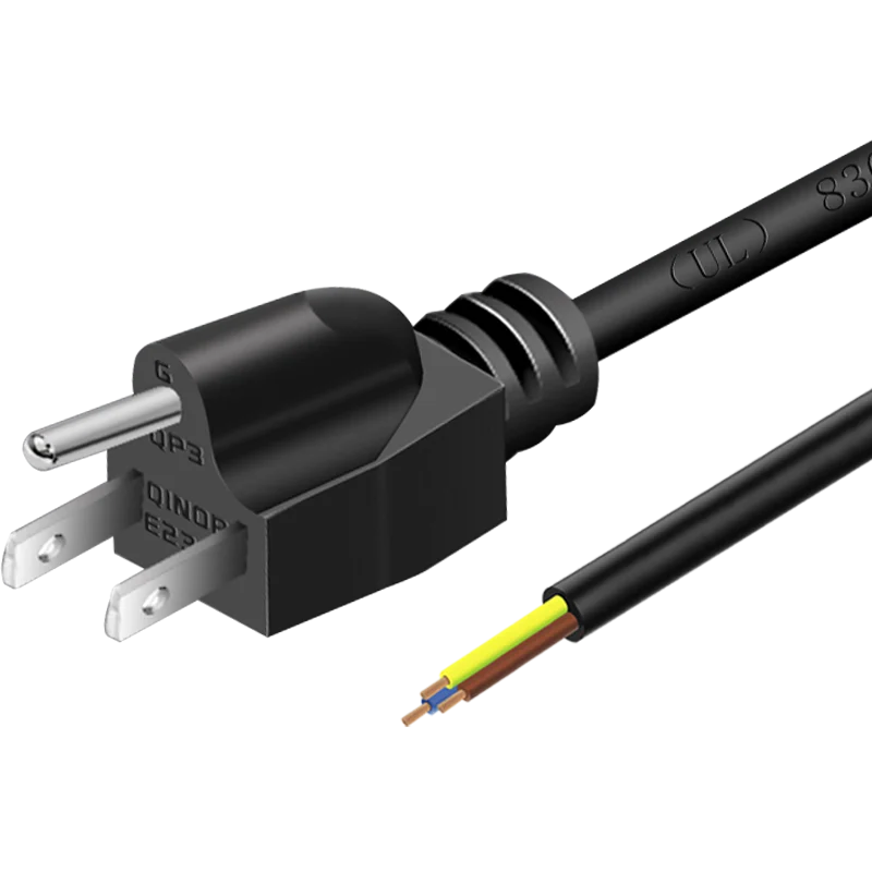 

AWG14 AWG16 1.8m 6' Feet 3 Pin USA Plug to Unterminated Bare Raw Ends Mains Power Cable - Black NEMA 5-15P To Cable