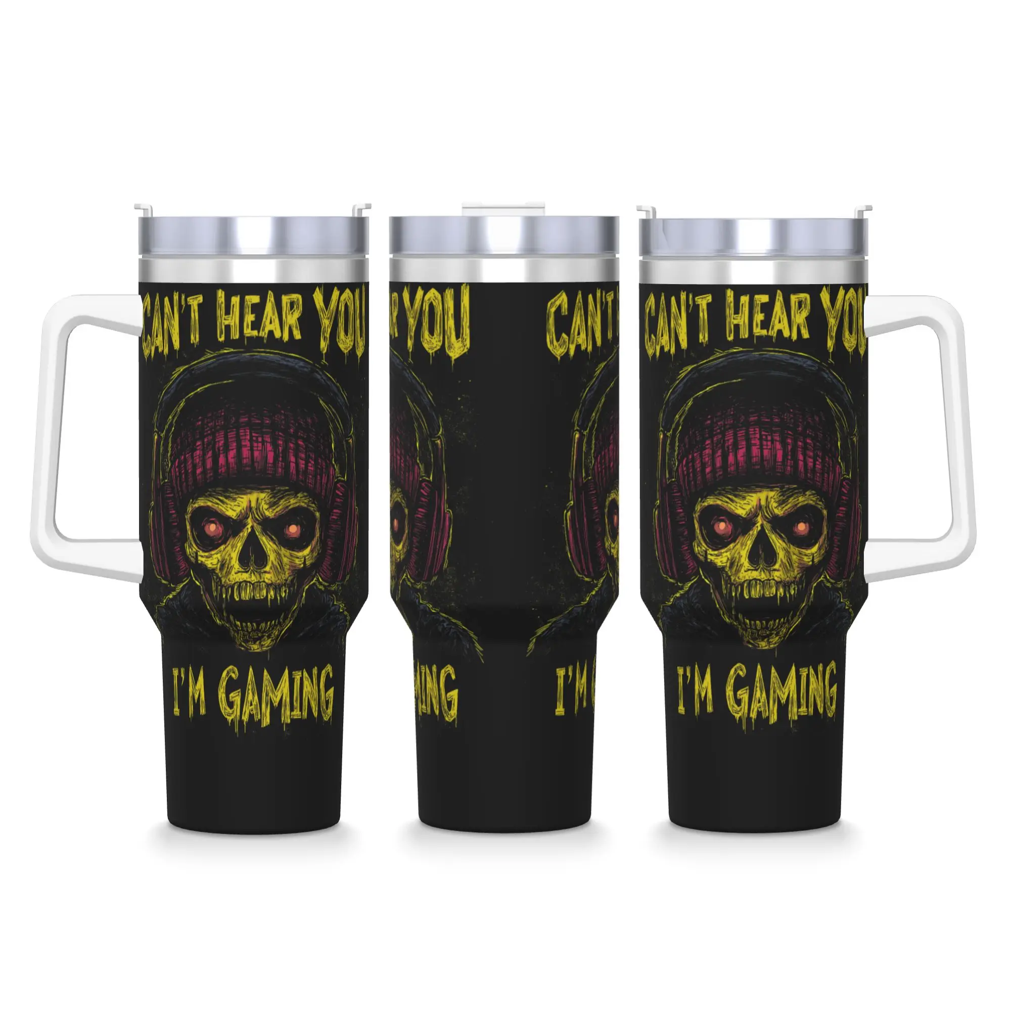 Stainless Steel Tumbler Gamer Video Gaming Funny Skull Car Mugs With Straws  Driving Cold Drink Water Bottle 40oz Coffee Mug