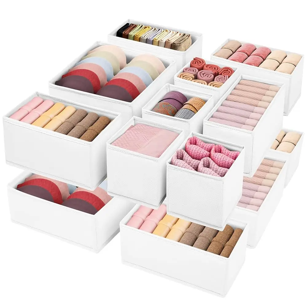 

Набор из 16 органайзеров для одежды в ящики, белые разделители для ящиков для белья 3 размеров, тканевые складные органайзеры для гардероба, подходят для хранения детских вещей