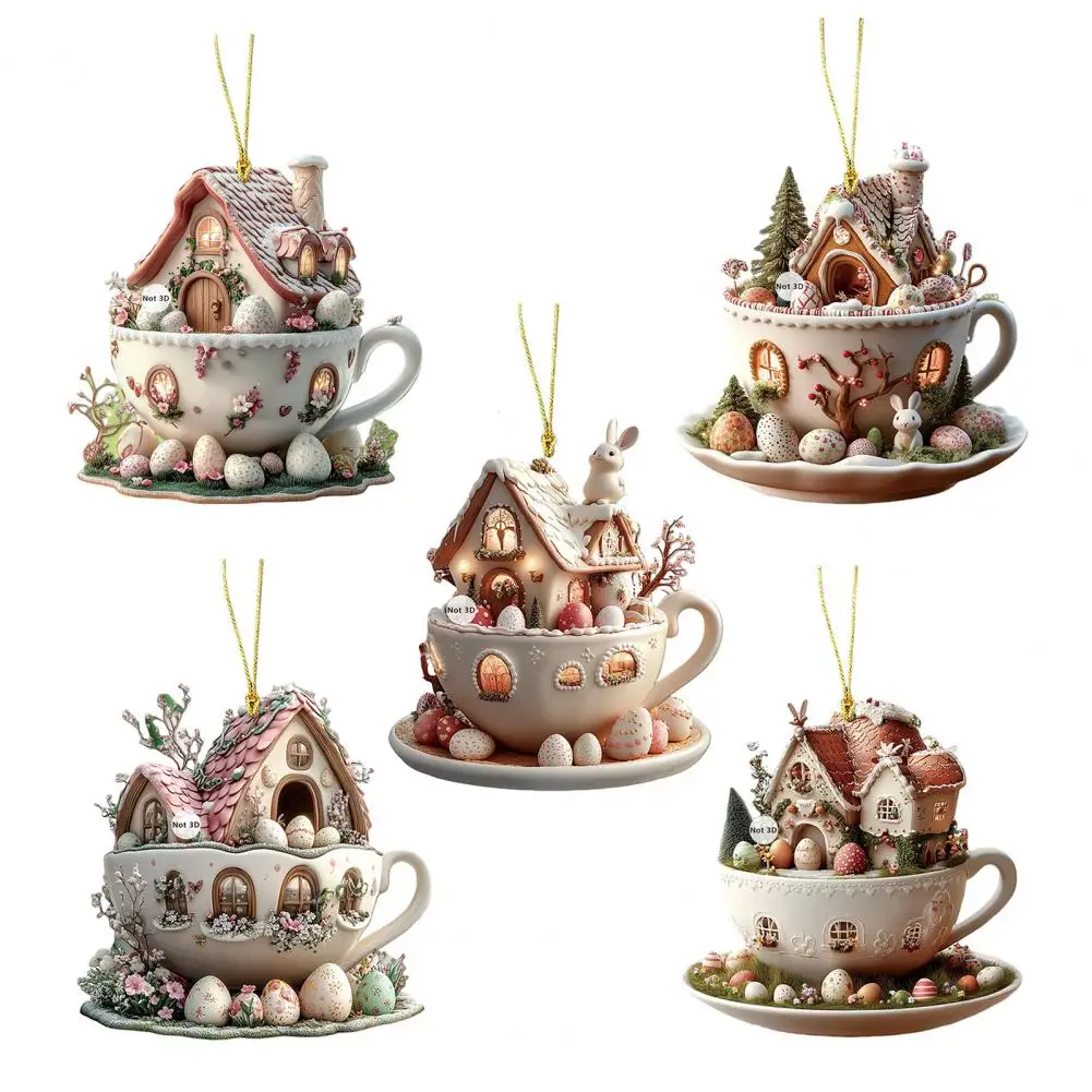 1Pc/5Pcs 부활절 커피 컵 하우스 장식품 초콜릿 머그잔 토끼 집 펜던트 2D 아크릴 핫 코코아 머그잔 Holida에 대한 봄 장식품