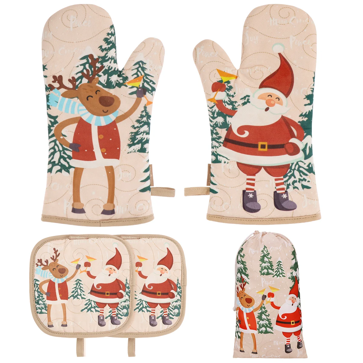

BESTONZON 1 Set of Christmas Oven Mitt Heat Resistant Pot Holder Pad Protective Oven Gloves oven mitt set