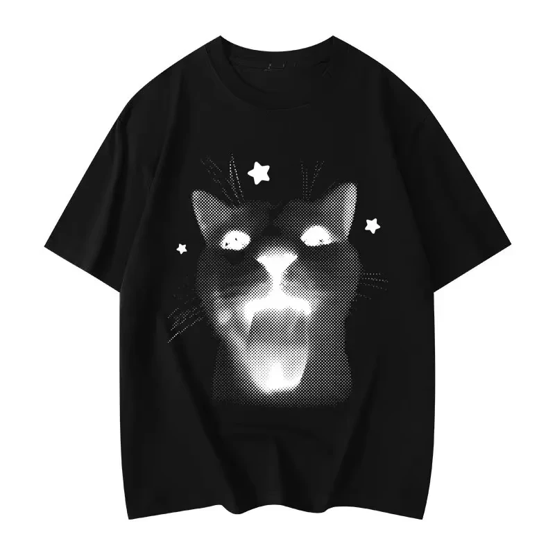 

Забавные футболки с мемами кошек, мужская и женская одежда, футболки в стиле Харадзюку Y2k, модные винтажные футболки с коротким рукавом