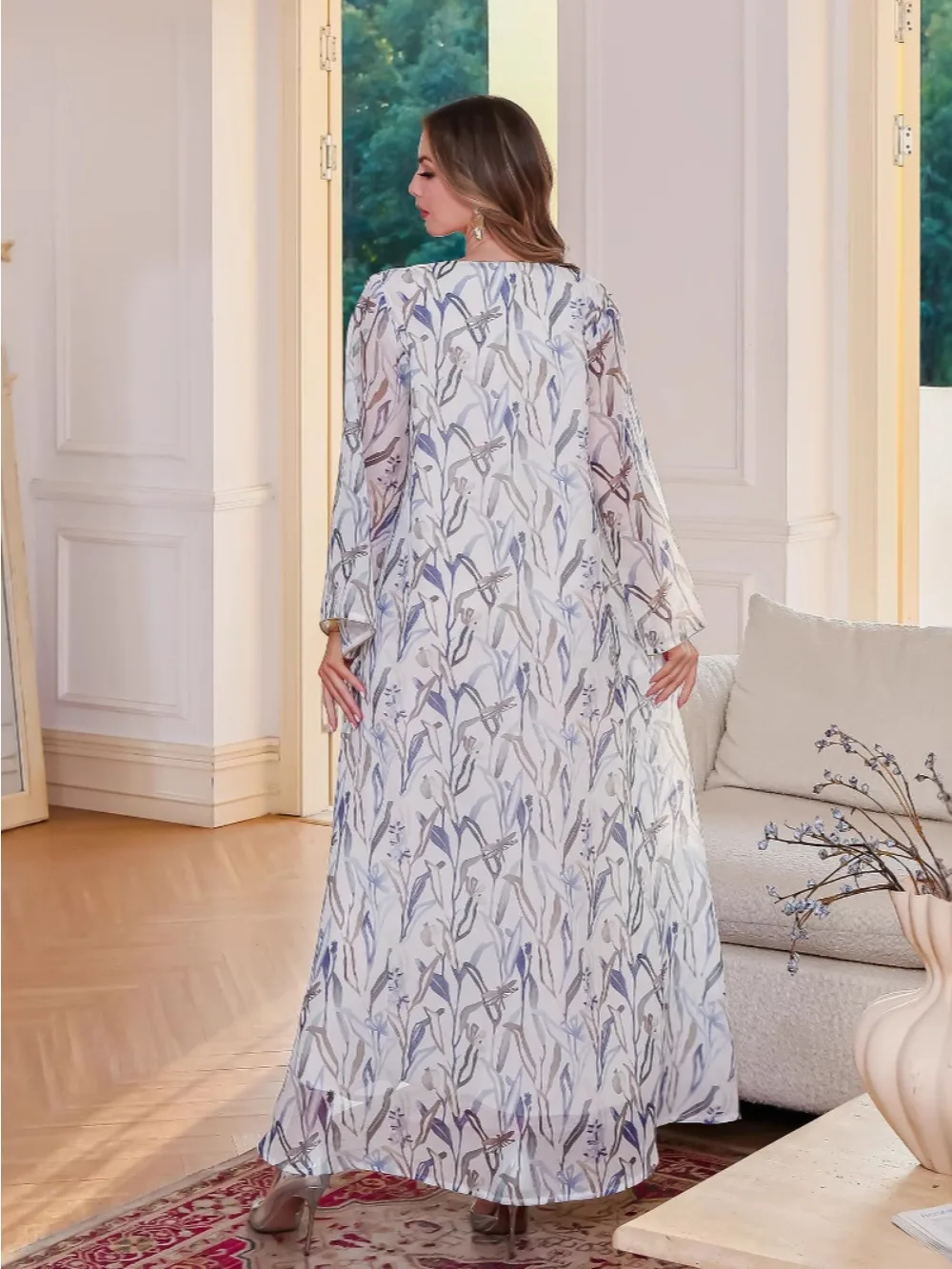 Eid Morocco Muslim Dress Women Floral Print Abaya Dubai Arabic Vestidos Long Kaftan Islamic Clothing Gown Robe 2022 Party Dress