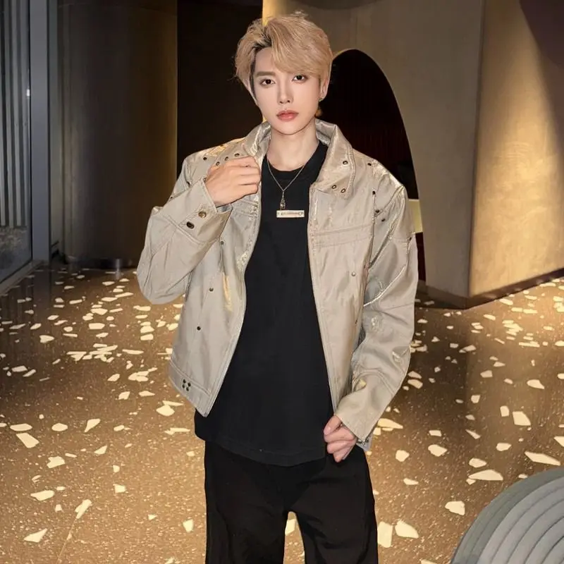 

American Sle ort Padded oulder Men's Jaet Spring Autumn High Sensation Cool Metal Stand Collar Workwear Flight Jaet