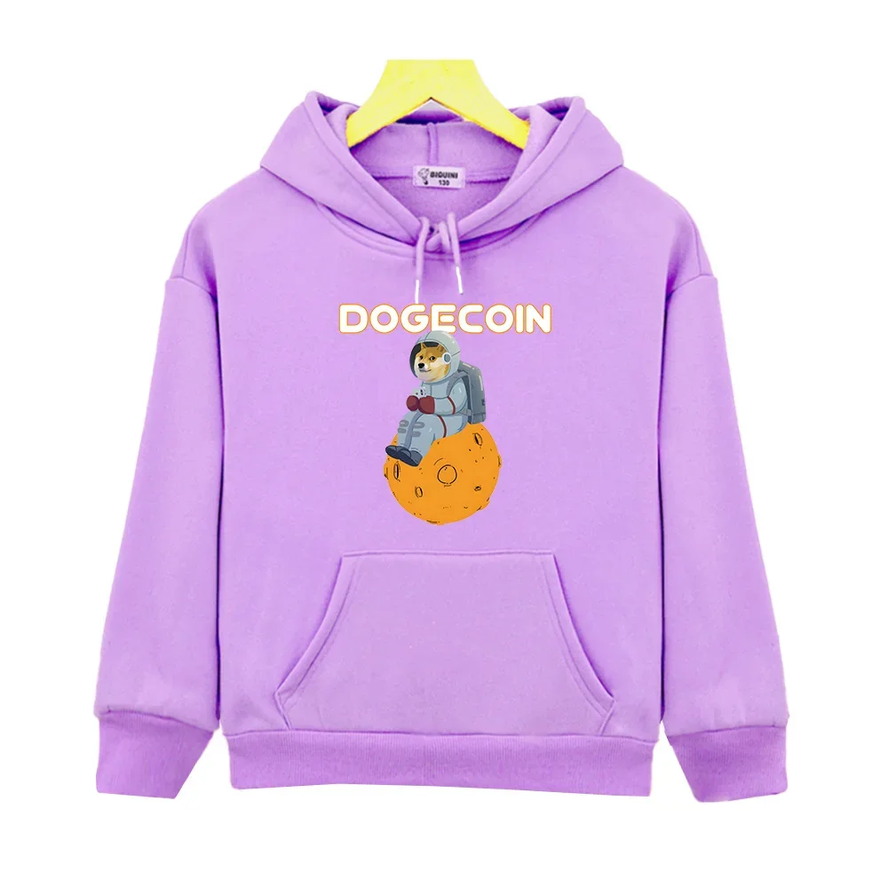 Dogecoin Astronaut Dog Hoodies Children Funny Cartoon Print Sweatshirts Boys and Girls Autumn Pullovers Long Sleeve Comfortable