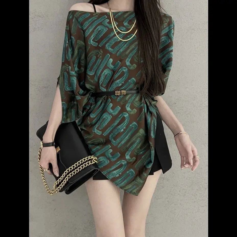 قميص نسائي مخطط أنيق موضة الصيف بدون أكتاف فضفاض #6