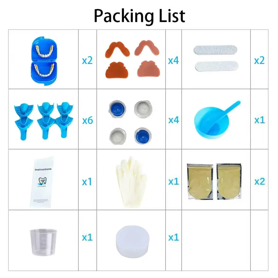 Prothesenset, 2 Sets, 28 Stück, je in verschiedenen Größen künstlicher Zähne, mehrfarbig, wiederholbares, formbares Material, kompletter Fake-Zahn-Reparatur