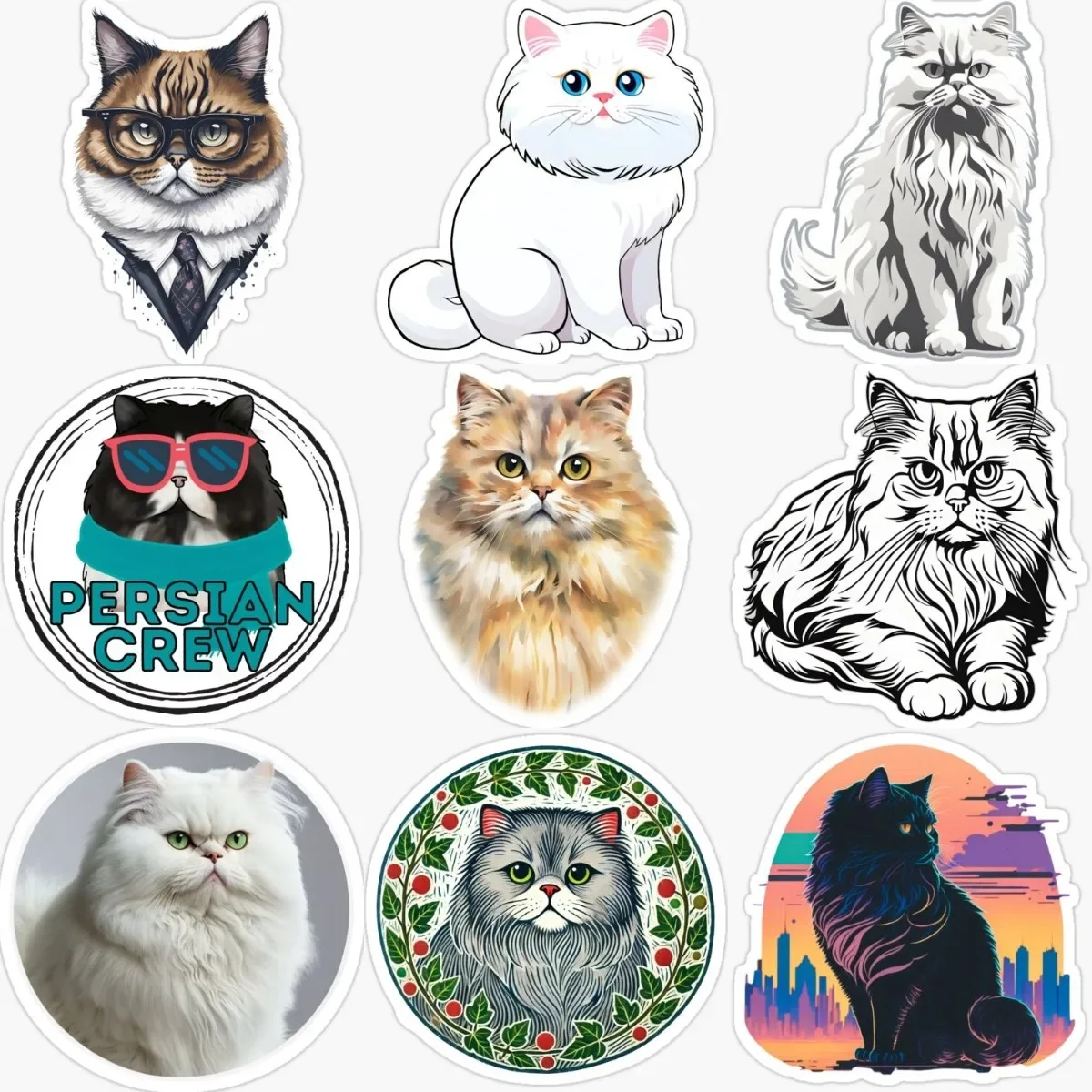 

Cute Persian Cat Pets Personalized PVC Sticker for Decorate Door Room Fridge Wall Window Car Van Helmet Decal Accessories