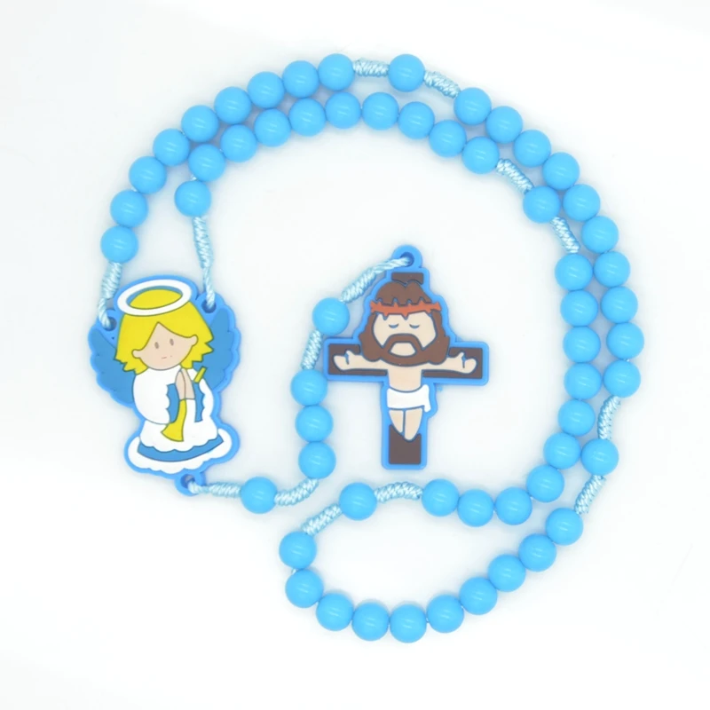 2024 NEW Silicone Cartoon JESUS Cross Rosary Beads Children Kid Boys Girls Catholic Fashion Religious Jewelry