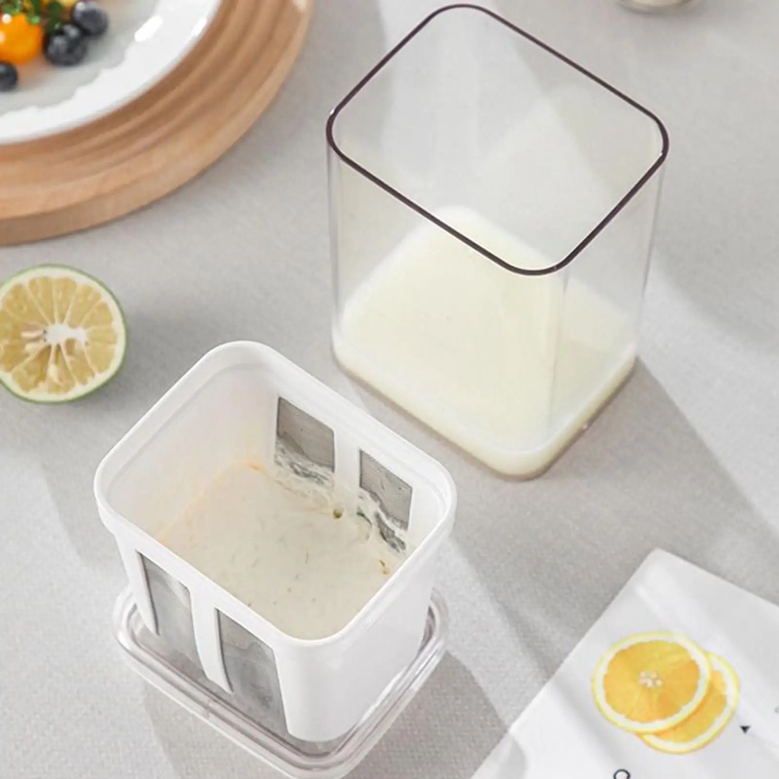 Colador de yogur de 1800ml, filtro de leche y yogur, taza casera reutilizable con bolsa de malla fina, separador de suero para Kefir, sopa, bayas y café