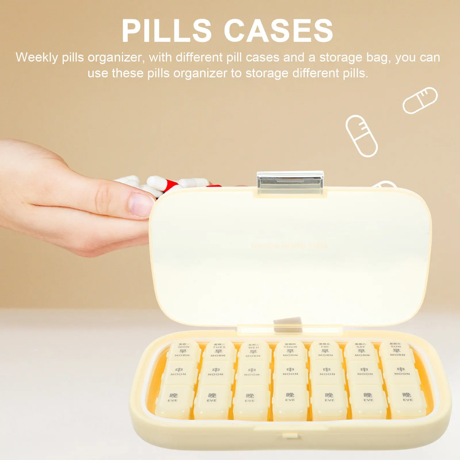 

Portable Pill Organizer Weekly Daily Medicine Storage Case Travel Container and Tablets Compact Lightweight Holder