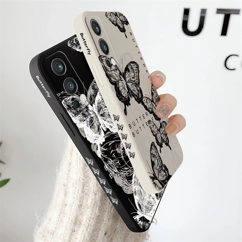 Fashion Cute Butterfly Pattern Case For Oneplus Nord 3 2 ACE 2V 6 7 7T Pro 8 8T 9 9R 1+9 Soft Silicone Liquid Shockproof Cover