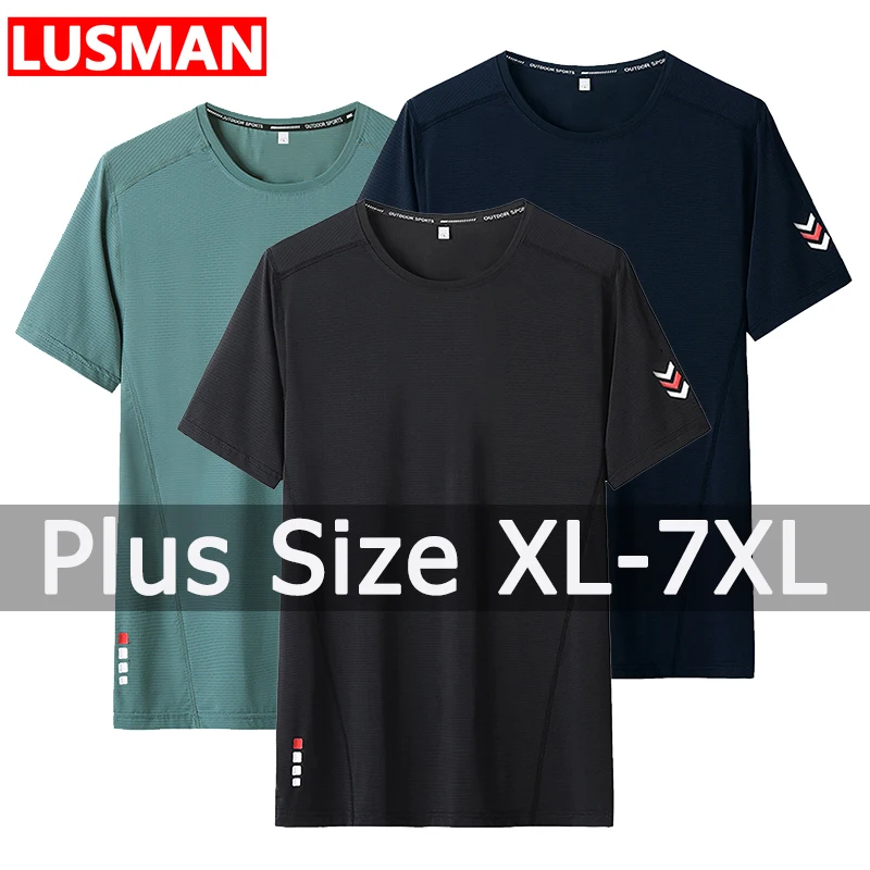 T-Shirt für Herren, Übergröße 7XL, Sport, schnell trocknend, Fitness, Lauf-T-Shirts, Sommer, Rundhalsausschnitt, kurze Ärmel, Oberteile, 110–175 kg