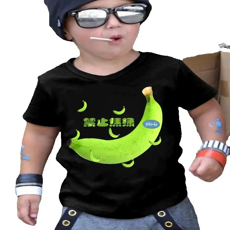 

Детские футболки с коротким рукавом и зеленым принтом, летние повседневные топы с круглым вырезом из полиэфирного волокна, детская одежда