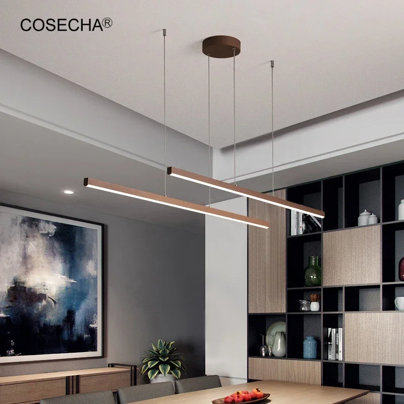 

Kitchen Island Led Chandelier Modern Hanging Lights Coffee Color Dining Room Pendant Lights L40/60/80/100/120Cm Hanging Lamp