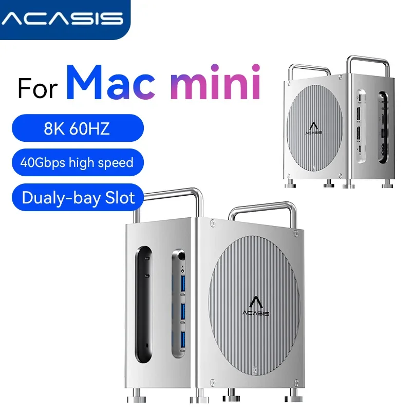 Acasis USB-C 40Gbps Docking station&Dual-bay M.2 NVME Slot 16TB DP 144HZ TF/SD 4.0 PD 65W 8-in-1 for Mac Mini M4/Pro