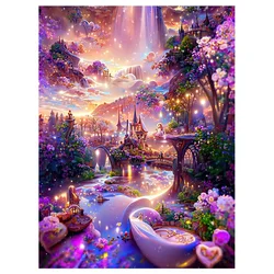 AB Diamond Painting Cross Stitch Flower Castle in the sky 5D DIY Embroidery Rhinestone Painting