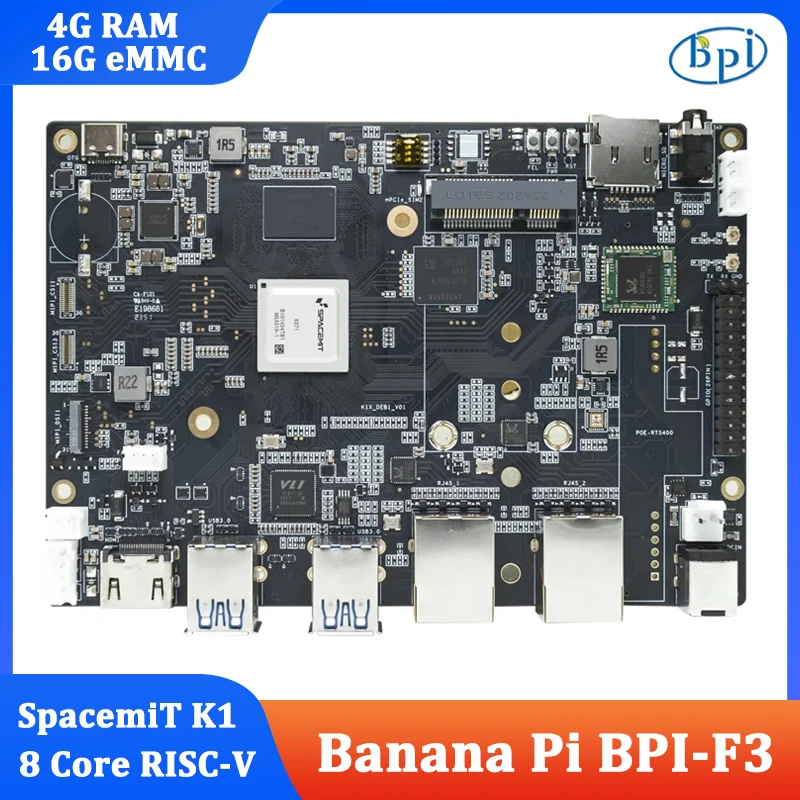 Banana Pi BPI-F3 SpacemiT K1 8 Core RISC-V Chip 2.0TOPs AI Computing Power 4G RAM 16G EMMC 4K Gigabit 5G WiFi Development Board